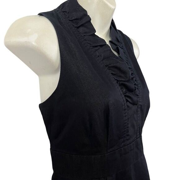 London Times Denim Cotton Stretch V-Neck Sheath Sleeveless Pleated Dress sz 8 - Picture 4 of 16